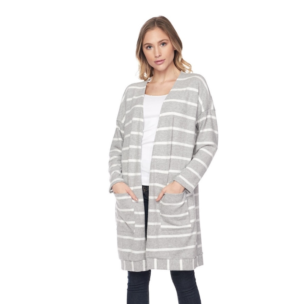 Brushed stripe pockets sweater cardigan